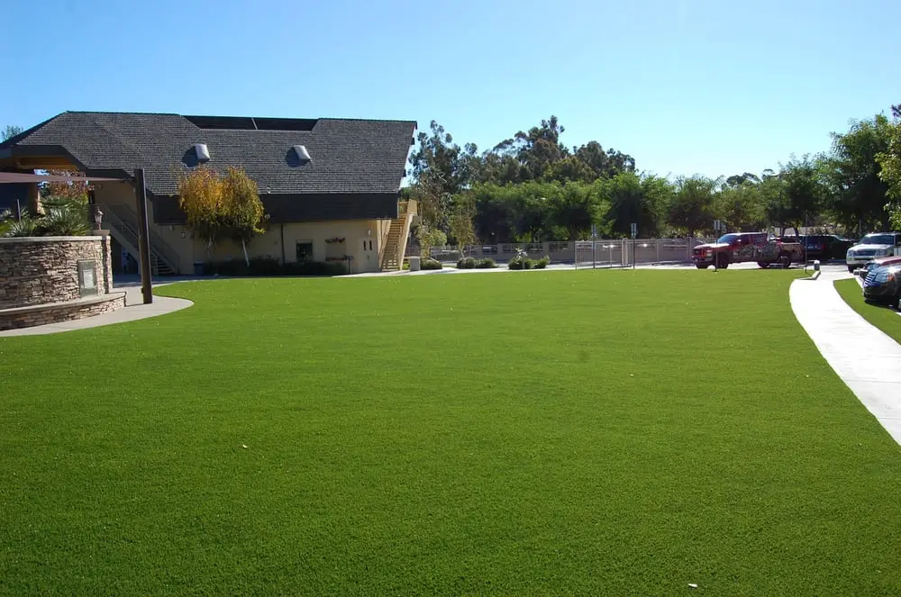 Modern backyard with freshly installed synthetic turf